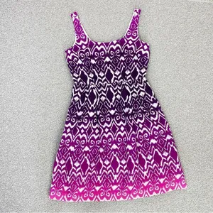 Ann Taylor Ombre Ikat Tribal‎ Print Fit Flare Dress Pink Purple 0 Sleeveless thumbnail 14