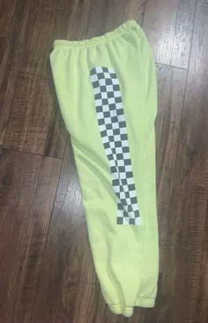 Aviator nation check Neon yellow sweatpants classic casual logo spring revolve thumbnail 7