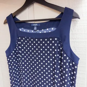 CHAPS Navy and White Polka-Dot Dress thumbnail 3