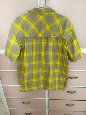 Cabela's Men Yellow Gray Plaid Vented Fishing Short Sleeve Outdoor Button Up thumbnail 4