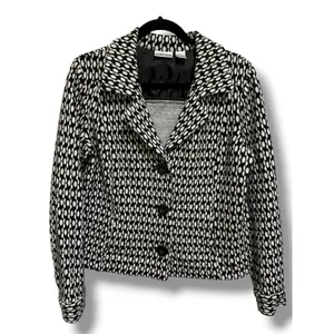 Chico's Black White Geometric Textured Knit Blazer Jacket Size‎ 1 Medium 8 thumbnail 2
