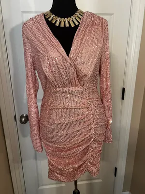 Pink sequin ruched mini dress thumbnail 2