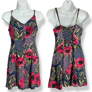 Abercrombie &‎ Fitch Dress Mini Lace-Up Back Floral Graphic Pattern Button-Up XS thumbnail 2