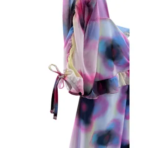 Topshop Paint Floral Mini Dress M‎ NWT Puff Sleeve Y2K Mesh Ruffle Tea thumbnail 4