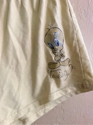 Pale Yellow Tweety Graphic Athletic Shorts with Drawstring Waist thumbnail 2