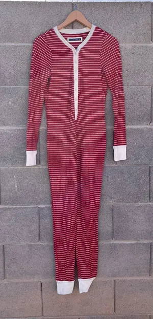 Abercrombie Red White Striped Thermal Henley Buttondown Pajamas thumbnail 1