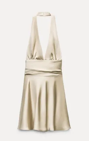 Zara dress mini satin halter champagne bodycon party wedding evening date thumbnail 11