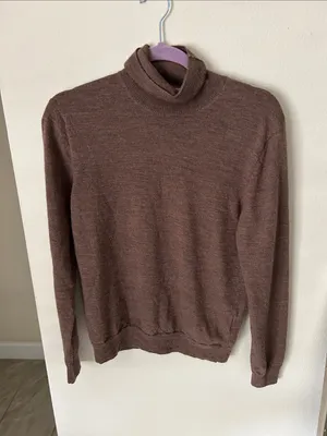 Lello Vtg brown turtleneck 100% wool base layer light sweater med thumbnail 1