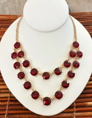 Simply Vera Vera Wang Gold-Tone Double Strand Necklace Ruby Red Stones 18”-20” thumbnail 1