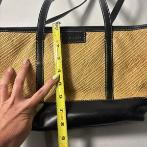 Cole Haan Purse &‎ Wallet Woven Straw Black Faux Leather Shoulder Floral Accents thumbnail 9