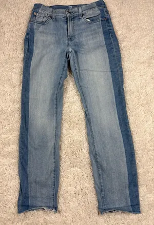 7 For All Mankind Roxanne Ankle Jeans 27 Two Tone Tuxedo Stripe Raw Hem thumbnail 1