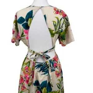 Billabong Tropical Floral Maxi‎ Dress Open Back Cotton Large Vacation Resortwear thumbnail 6