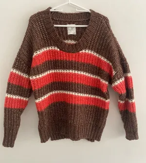 Aerie Offline Sunwashed Chunky Striped Scoop Neck Oversized Sweater Sz SMALL thumbnail 1