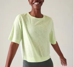 Athleta easy breeze serene neon green linen blend tshirt size xxs thumbnail 1