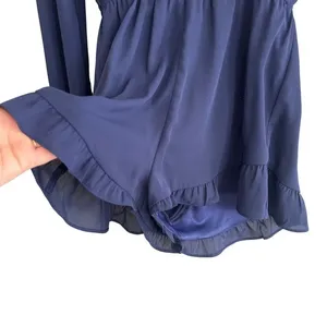 Show Me Your Mumu Rocky Romper Navy Blue Long Sleeve Ruffle Hem‎ Medium MF5-04 thumbnail 4