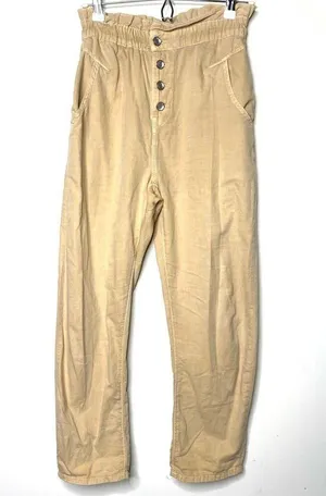 Zara Baggy Buttoned Tan Paperbag Trousers Pants Cotton Size 2 thumbnail 1
