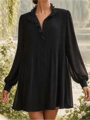 SÉZANE Camelia Long Sleeve Mini Dress, Black, FR42/US10 thumbnail 2