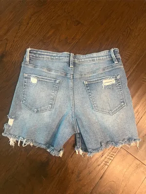 Altar'd State Light Blue Distressed Denim Large Jean Shorts thumbnail 4