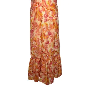 Micas Floral Ruffle Cut Out Maxi Dress Orange Pink Watercolor Size M NWT thumbnail 11