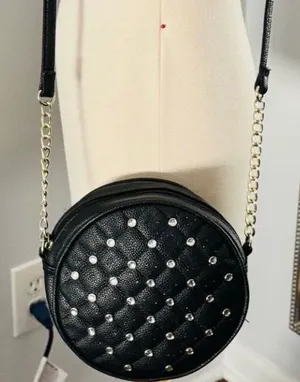 Black Quilted Studded Crossbody Shoulder Bag thumbnail 1
