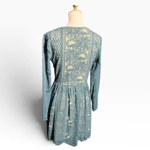 Xhilaration Green Lace Fit & Flare Cocktail Dress Long Sleeve Med coquettecore thumbnail 4
