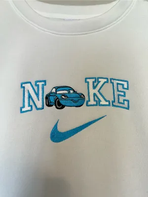 Cars Nike Embroidery White Crewneck Sweatshirt thumbnail 8