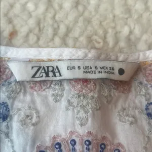 Zara Embroidered Floral‎ Fish Turtle Bird V-Neck Blouse Oyster White Small thumbnail 12