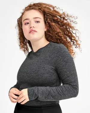 Girlfriend Collective‎ ReSet Cropped Long Sleeve Workout Top Gray LG Activewear thumbnail 1