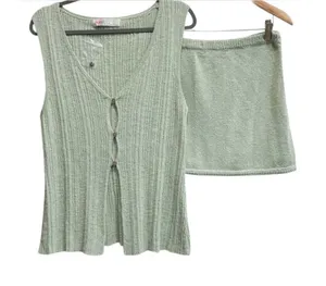 FREE PEOPLE Beach Rhea Sweater Set - Summer Sage Green Mini Skirt‎ M Sold Out thumbnail 1