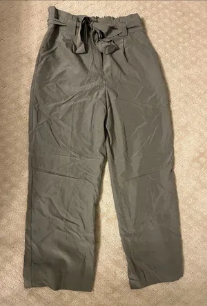 Express Olive Tie-Belt Paperbag Pants, Small thumbnail 1