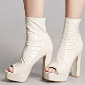 Nude Peep Toe Patent Leather Ankle Boots Tan Size 5.5 thumbnail 5