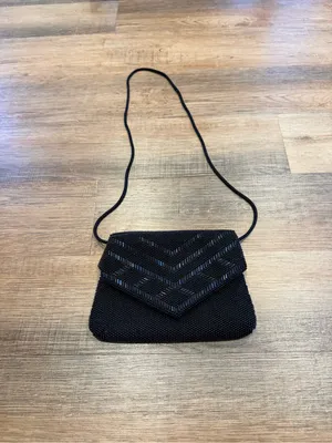 Source Unknown VNG Beaded Chevron Evening Crossbody Bag - Black Double Flap thumbnail 3