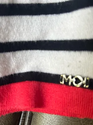 Morgan de toi France Striped Black and White Sweater Cardigan with Red Trim thumbnail 8