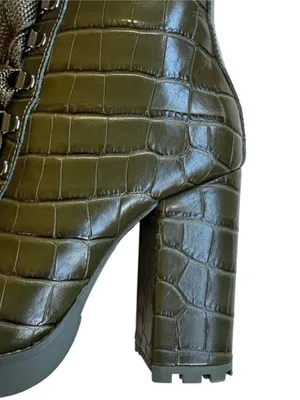 EUC SCHUTZ Leather Croc Embossed Heeled Boots Green Size 7.5 thumbnail 2