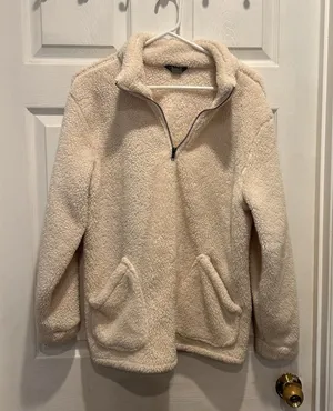 Natural Reflections Cream Sherpa Fleece Quarter Zip Pullover Womens Large thumbnail 1