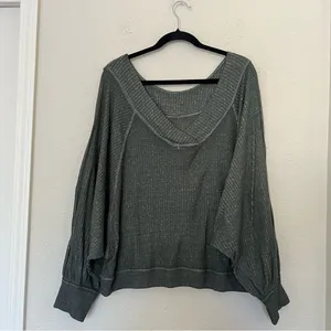 We The Free Free People Westend Thermal Waffle Top Size Large in Green thumbnail 6