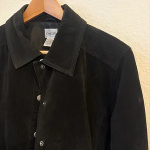Vintage Chicos Suede Leather Jacket Large 2 Chore Pockets 90s Grunge Indie Black thumbnail 4