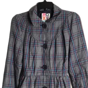 Vintage roxy plaid flannel fall‎ Y2K trench coat size small cute thumbnail 2