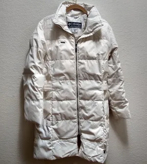 Columbia Long Down Puffer Winter Jacket in Cream thumbnail 1