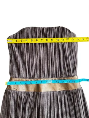 Dress the Population TUBE Metallic Brown Pleated Maxi Dress Wide Belt Sz M C-27 thumbnail 12