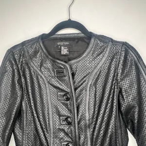 Etcetera Leather Peplum Jacket Size 0 thumbnail 4