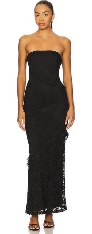 More to Come Revolve Black Xandra‎ Strapless Ruffle Lace Cocktail Maxi Dress NWT thumbnail 1