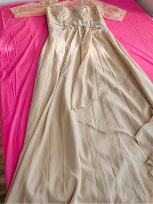 Elegant Lace Bodice Chiffon Evening Dress - Beige thumbnail 13