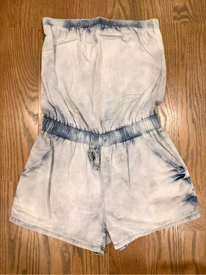 Rue21 Light Wash Denim Strapless Romper Shorts - Light Blue thumbnail 1