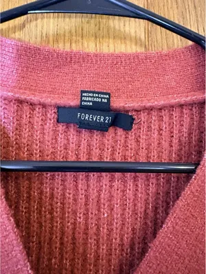 Forever 21 Cropped Knot Cardigan Women’sLarge Rust Red Button Front Cozy Sweater thumbnail 8