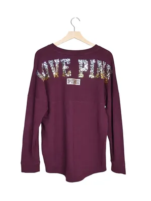 Victoria's Secret PINK Women's M Sequin Embellished Fleece Lined Pullover Shirt thumbnail 2