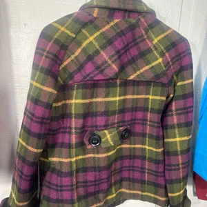 Aeropostale Y2K Plaid Wool Pea Coat Size Small EUC thumbnail 7