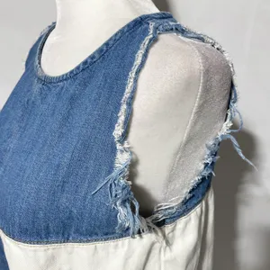 ZARA Patchwork 2-Tone Denim Raw Hem Tank Top Blue White Size Small 5575/012/400 thumbnail 11