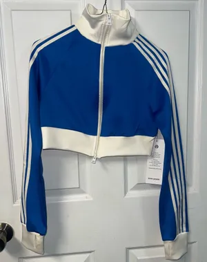 Love poem blue track jacket striped cropped zip up sweater athletic activewear medium thumbnail 1