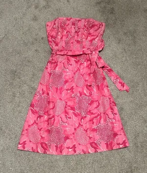 VTG Lilly Pulitzer Strapless‎ Tube Corset Lined Silk Dress Pink Floral Sz 0 thumbnail 1